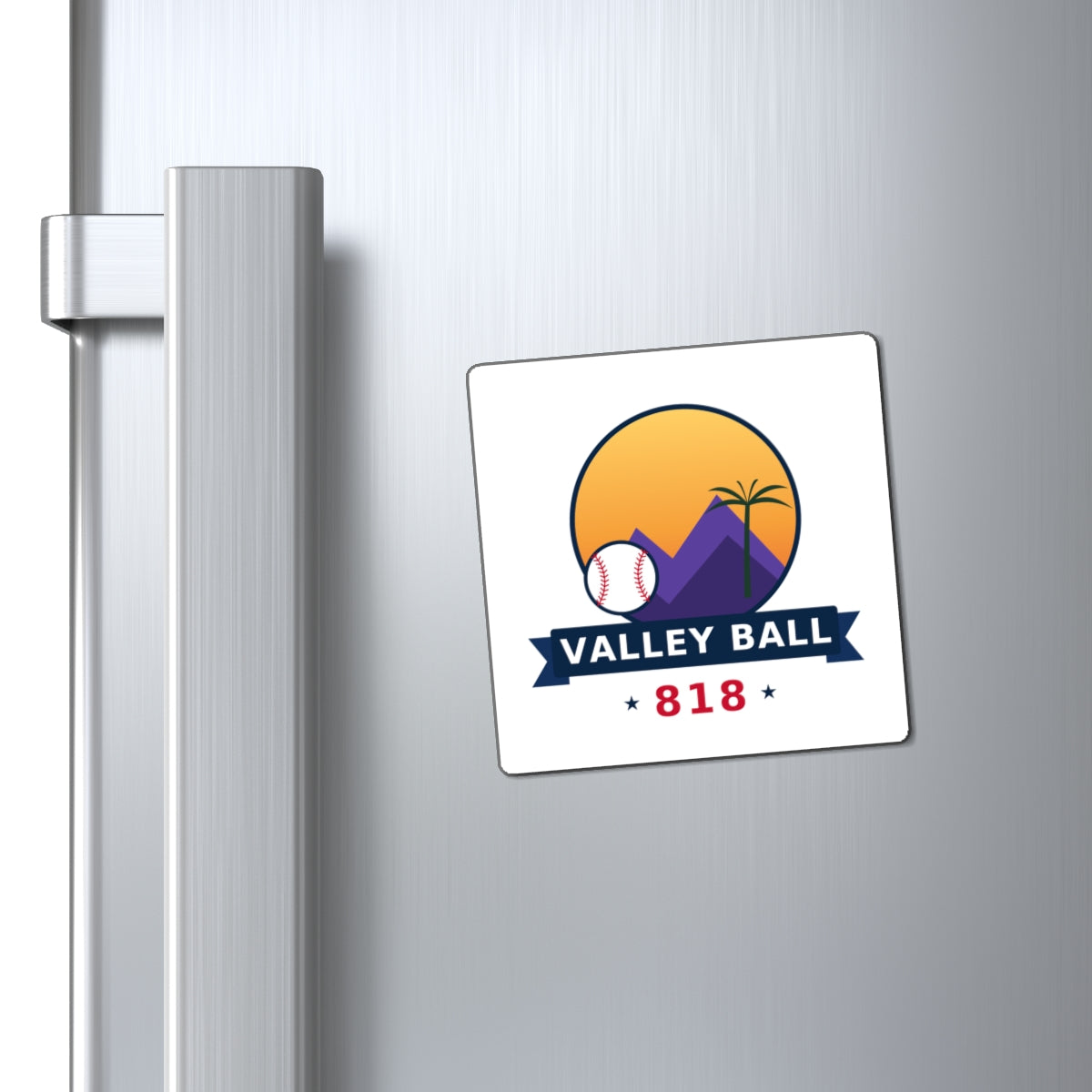 Valley Ball 818 Car and Locker Magnet on a fridge