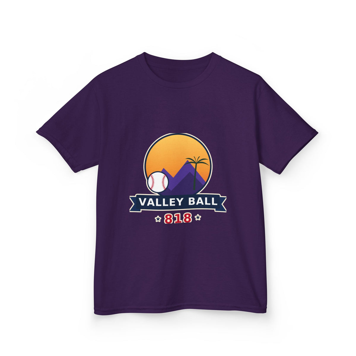 Valley Ball 818 Neon Youth Tee - Purple (Cream Outline)