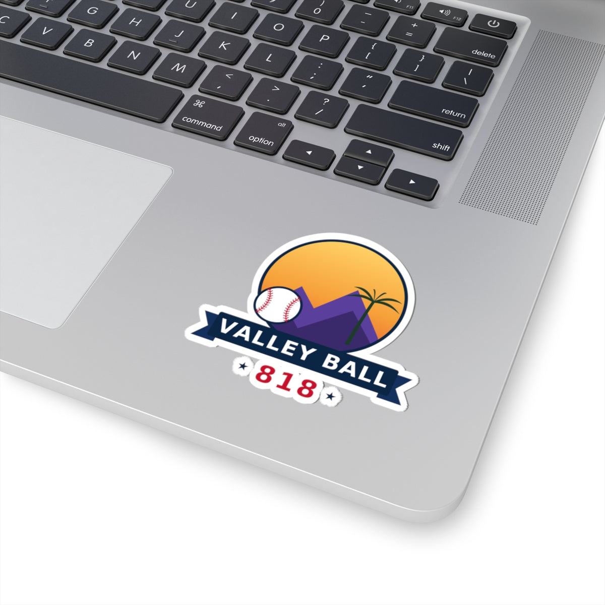 Valley Ball 818 Baseball Sticker on a laptop