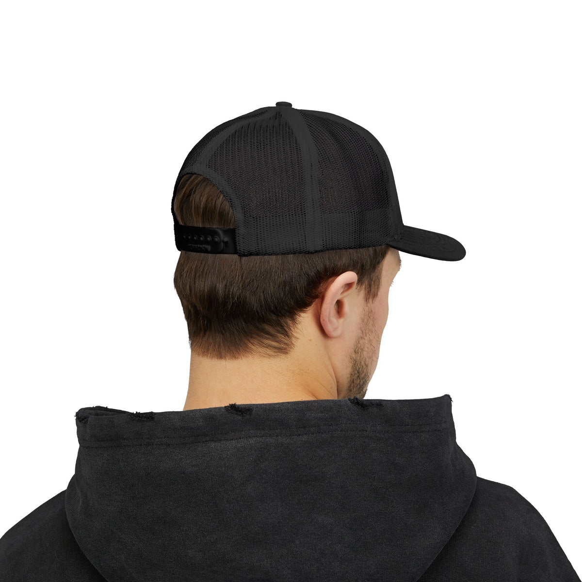 Valley Ball 818 black trucker hat worn back view
