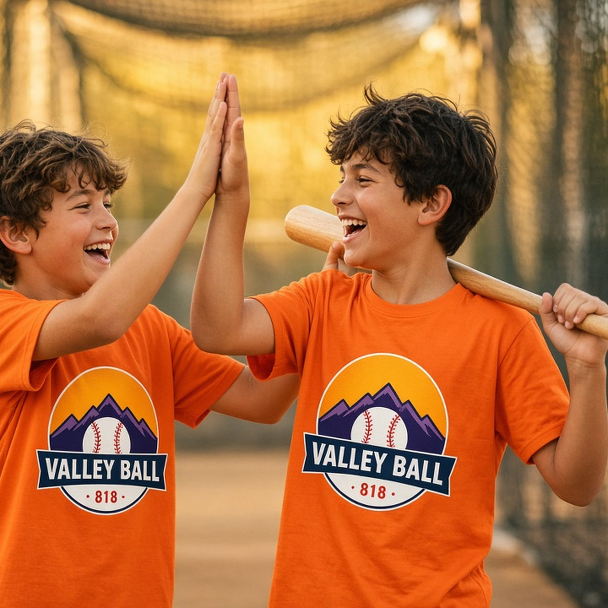 Valley Ball 818 neon youth tee kids at the batting cage