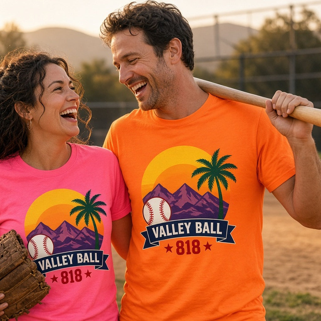 Valley Ball 818 neon tees on parents at the ballpark