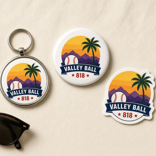 Valley Ball 818 keychain, button magnet and sticker