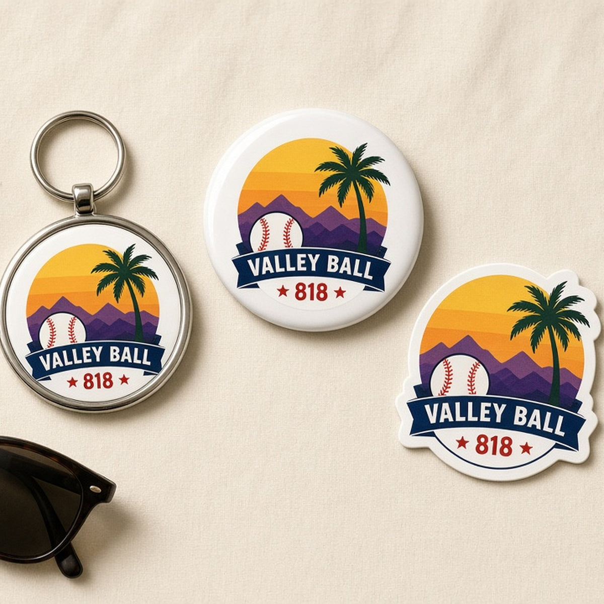 Valley Ball 818 keychain, button magnet and sticker